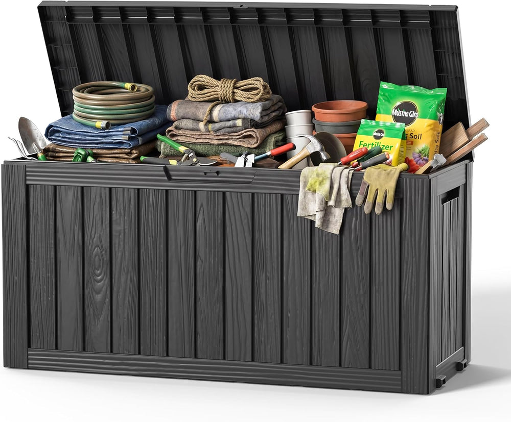 DRATO 100 Gallon Waterproof Deck Box Outdoor Storage Box with Wheels Black