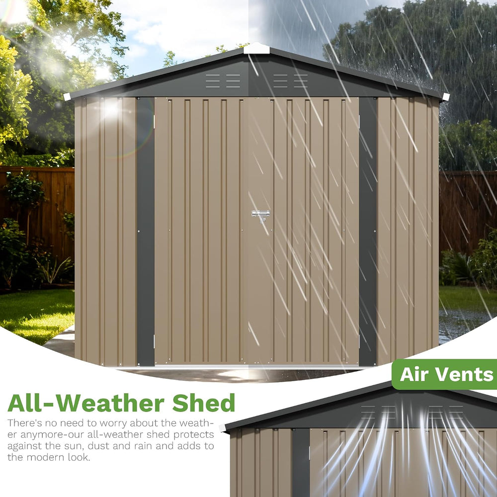 Patiowell 8x8 FT Storage Shed, Outdoor Metal Sheds, Brown