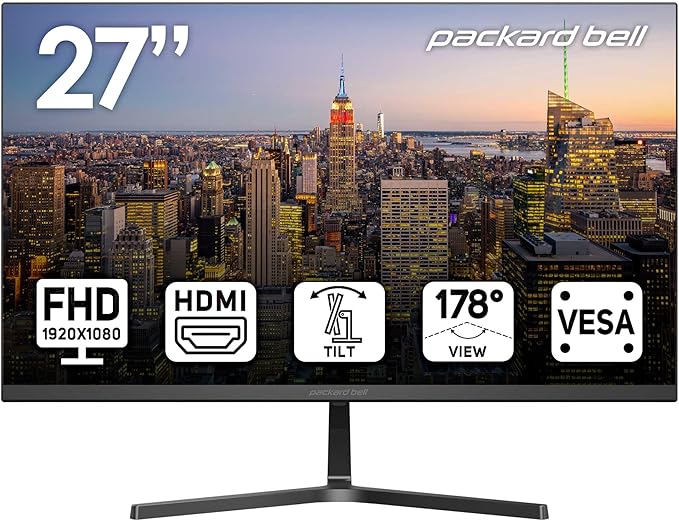 Packard Bell airFrame 27" FHD Monitor, VESA Mount Compatible, Tilt Adjus...
