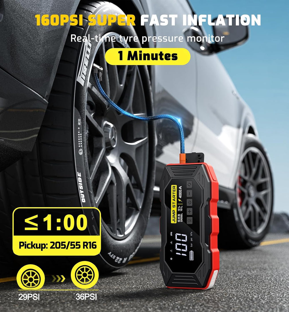 Jump Starter with Air Compressor 4000A Portable Car Battery Jump Starter (All...