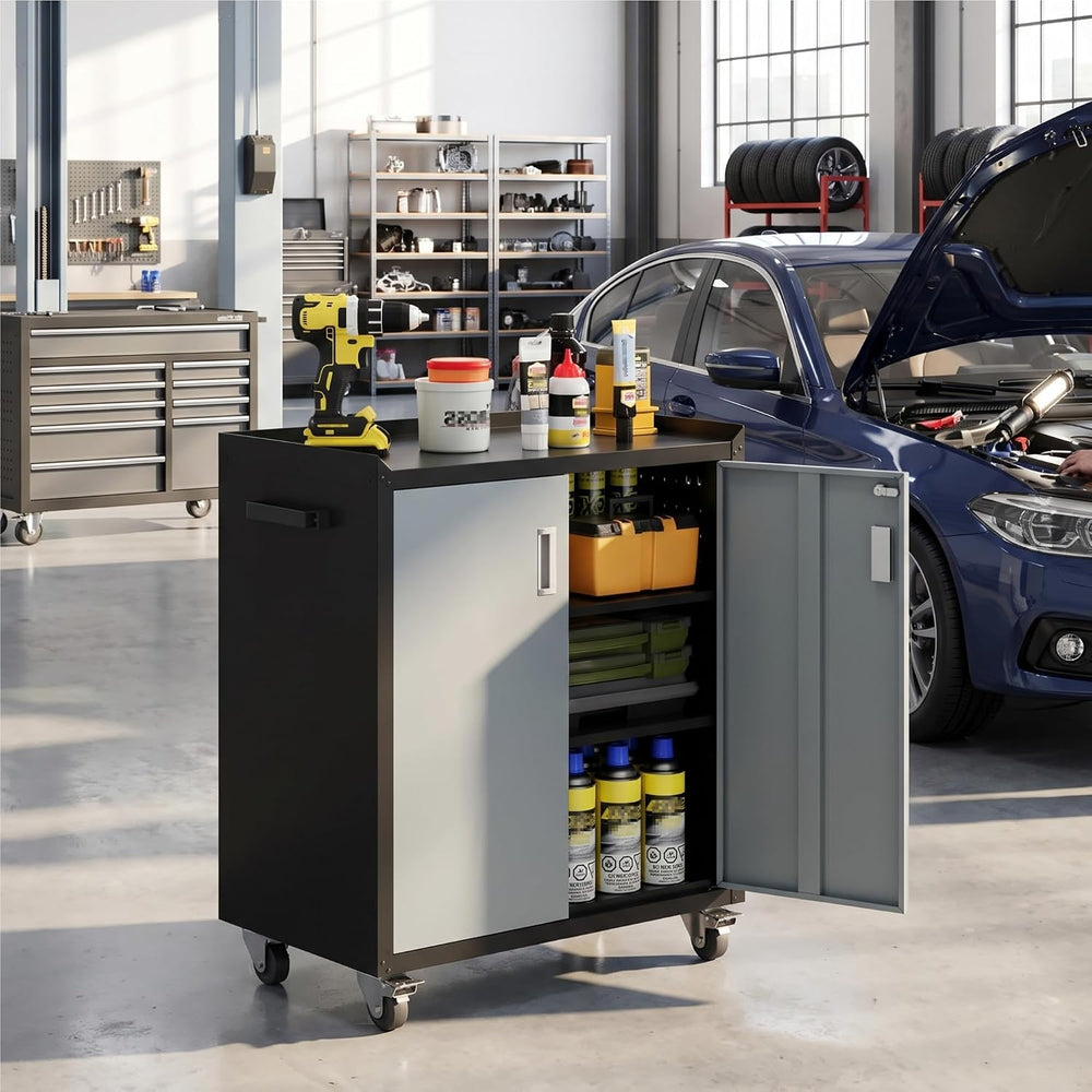 LCAOPC Metal Storage Cabinet with Wheels - Lockable, Rolling Tool Cabinet for...