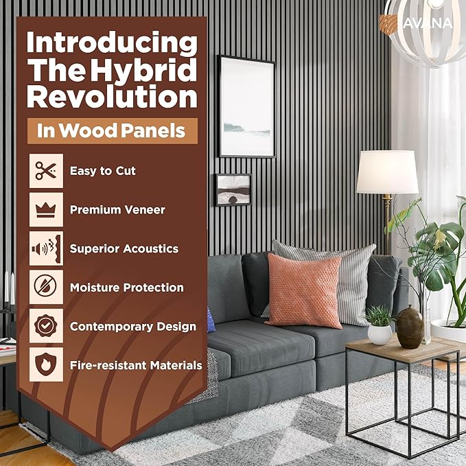 Avana Acoustic Wood Wall Panels – 94.4 x 12.6 Inch Gray Oak Acoustic Panels 2...