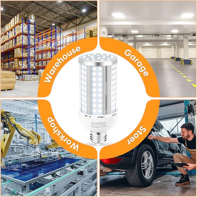 6 Pack 36W Corn LED Light Bulb, Fanless E26/E39 Medium/Large Mogul Base LED Cob