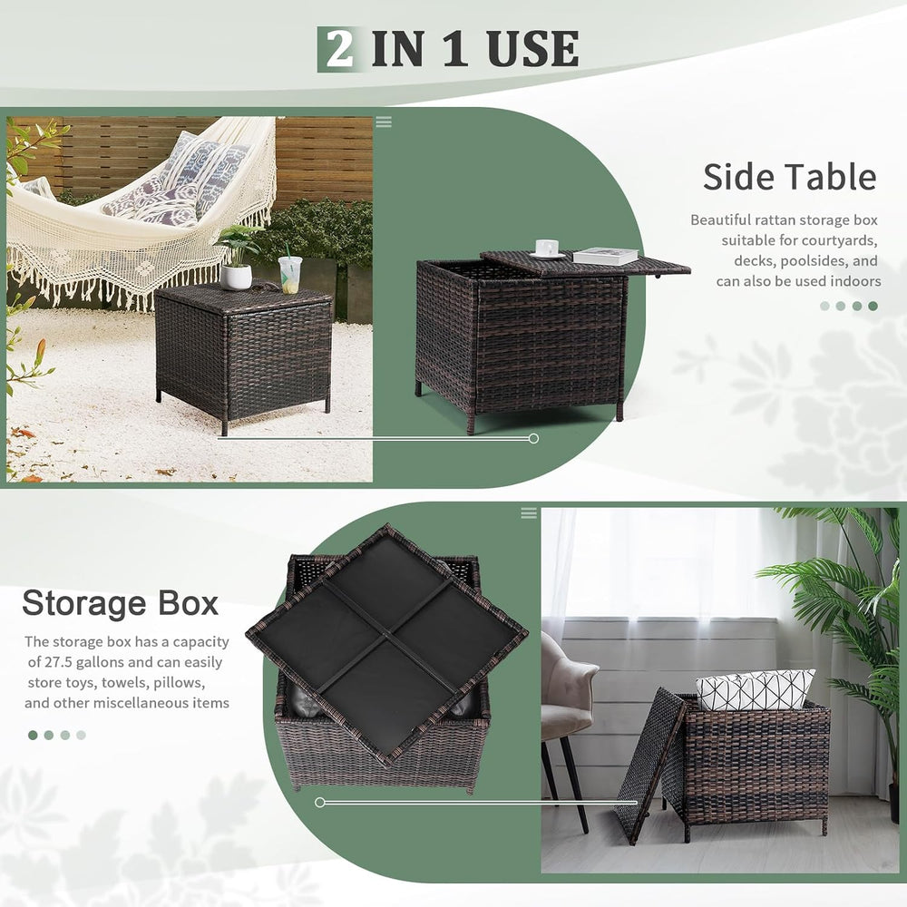 VINGLI 27 Gallon Outdoor Deck Box, Wicker Outdoor Storage Box with Lid, Small...
