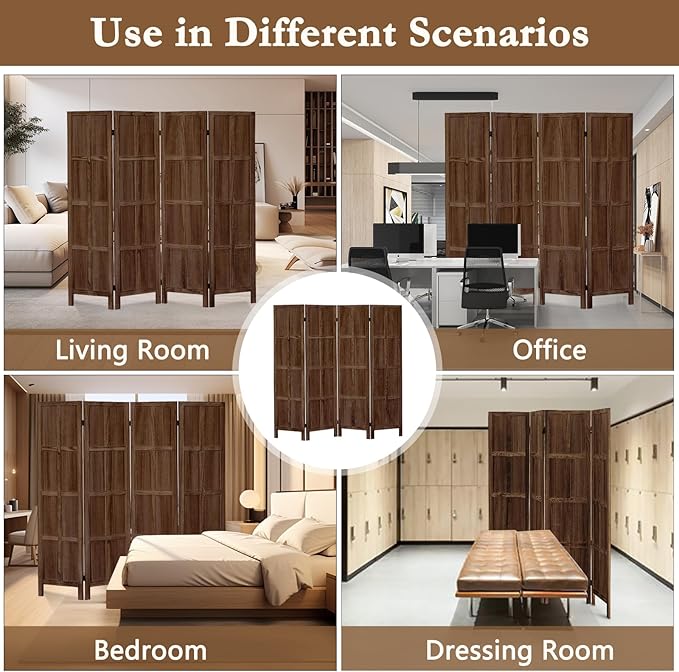 ALeesing 4 Panel Room Divider, 5.6Ft Wood Room Dividers and Folding Privacy