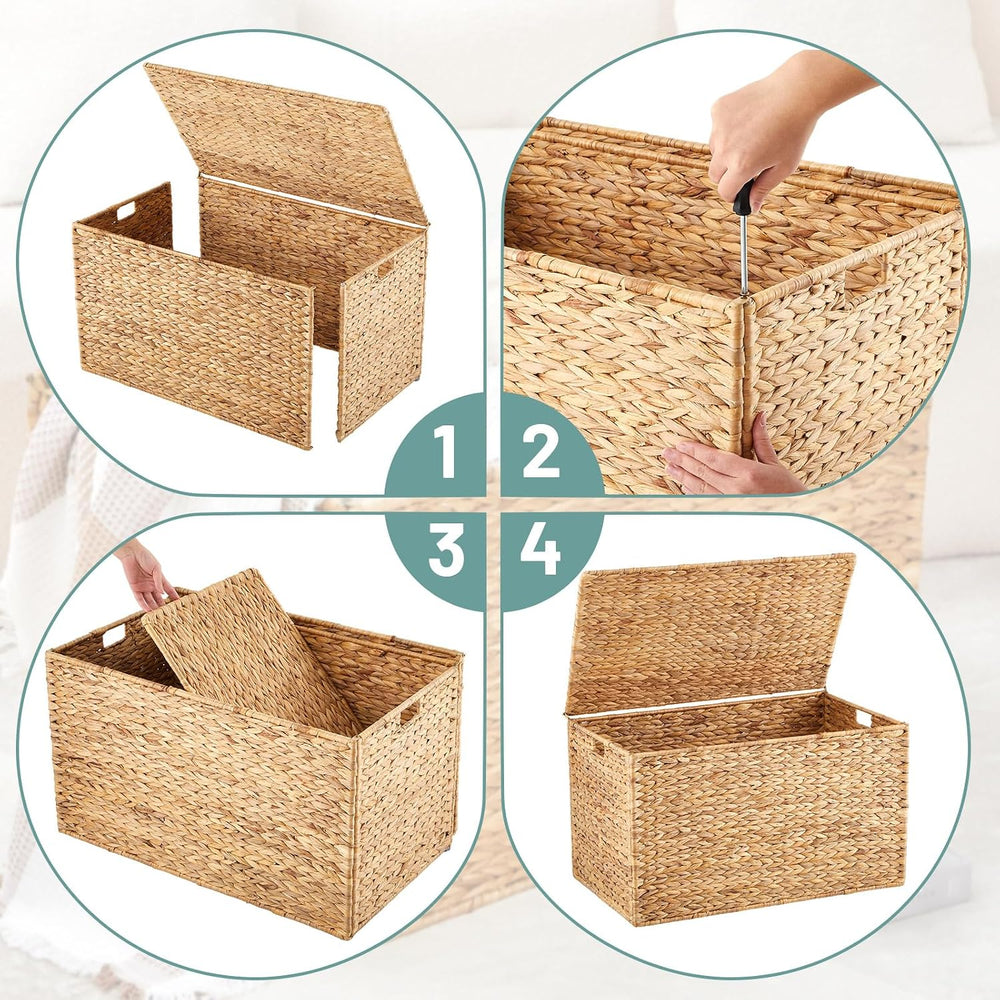 Wonderjune 30 x 17.7 x 17.7 Inch Water Hyacinth Wicker Storage Trunk
