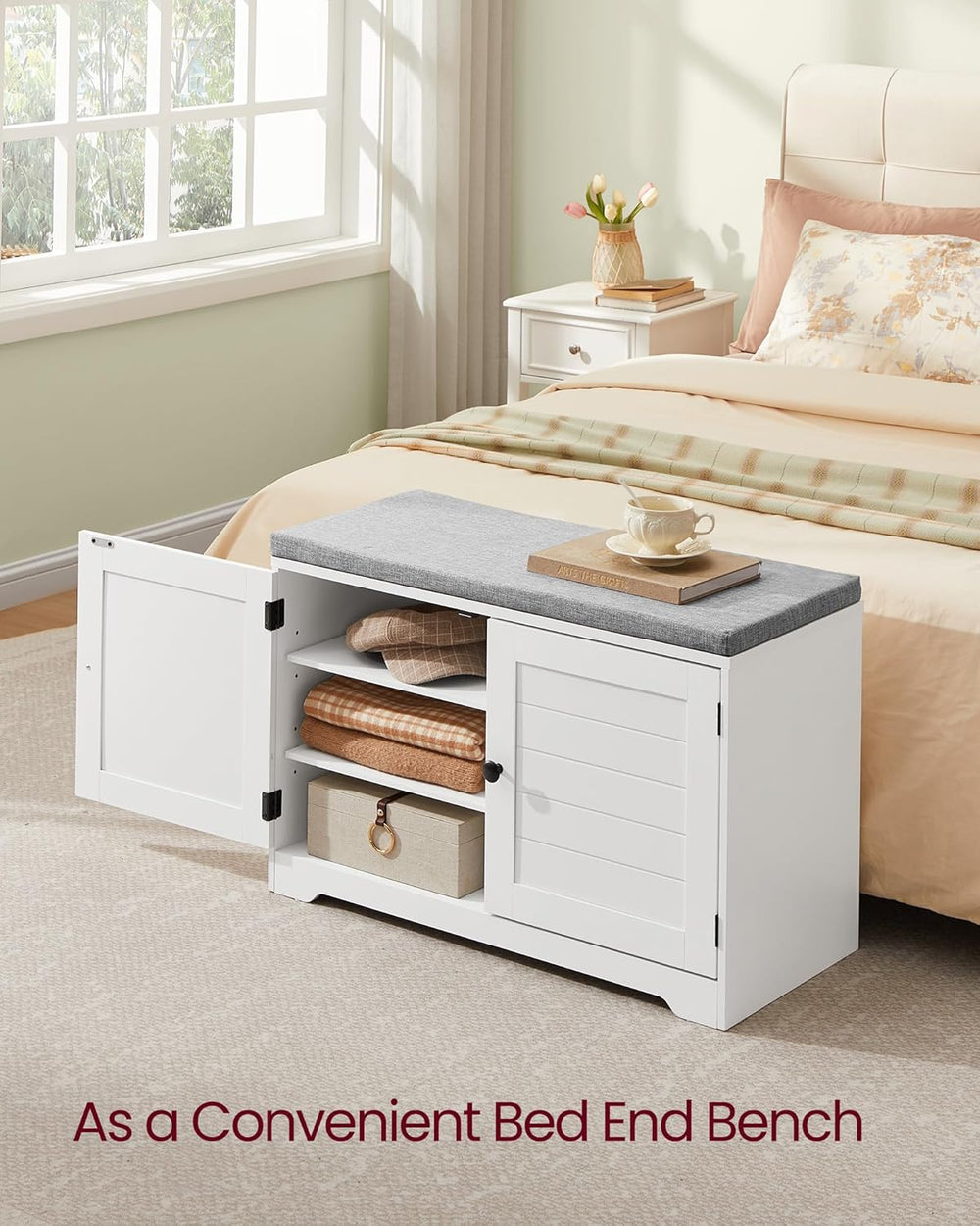 VASAGLE 3-Tier Shoe Storage Bench with Cushion, 14 x 31.9 x 20.7 Inches