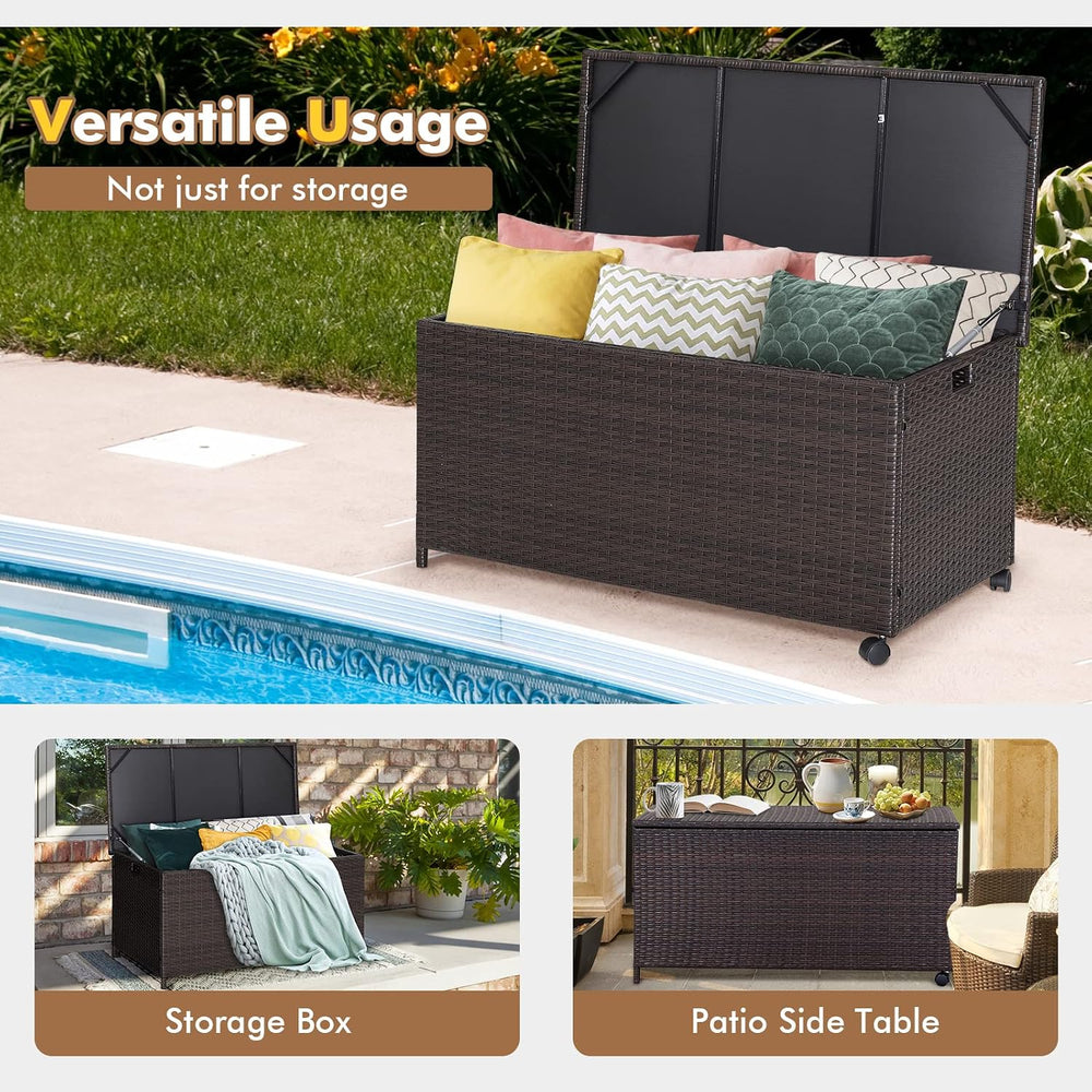 Tangkula 50 Gallon Wicker Deck Storage Box, Patio Rattan Storage Container wi...