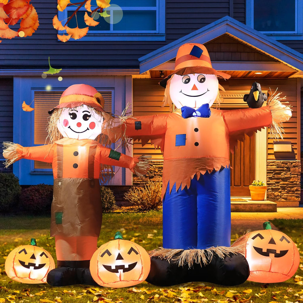DomKom 6ft Long Inflatable Scarecrow and Pumpkin โ Halloween Thanksgiving Fal...