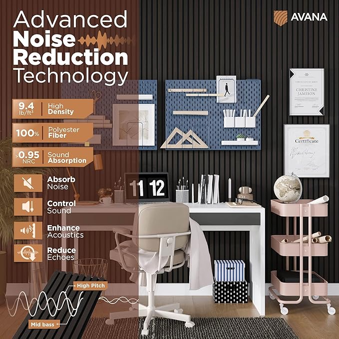 Avana Modern Acoustic Wood Wall Panels – 47.2 x 12.6 Inch Smoke Oak Acoustic ...