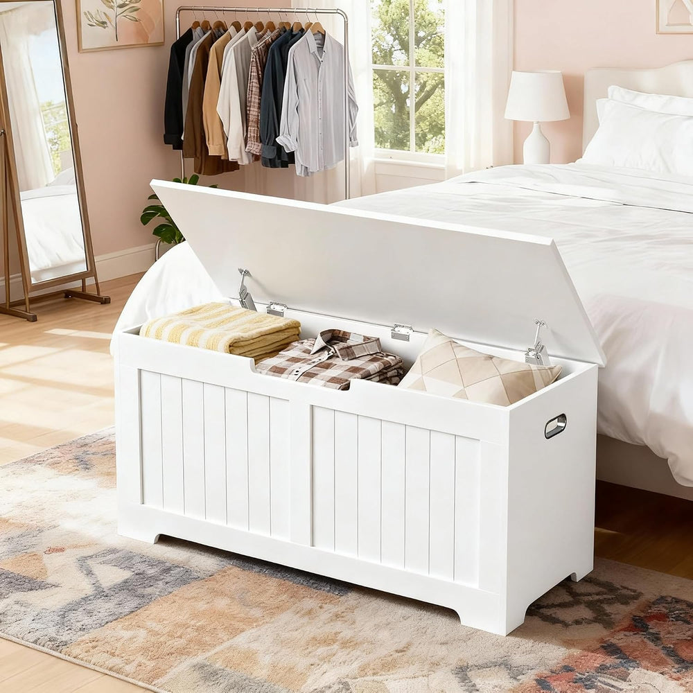Wooden Storage Chest Box with Flip-top Lid & Safety Hinge, 39.4 Inch Livi...