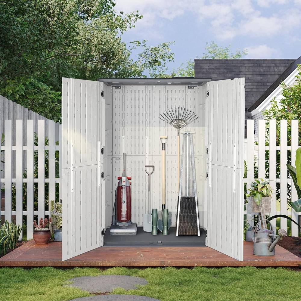 VINGLI Upgraded 59 Cu.ft Plastic Outdoor Storage Cabinet, White