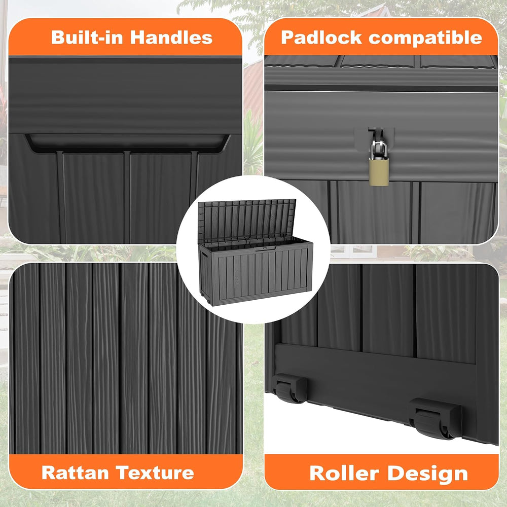 PatioZen 75 Gallon Resin Deck Box,Waterproof Outside Storage Boxes Patio Outd...