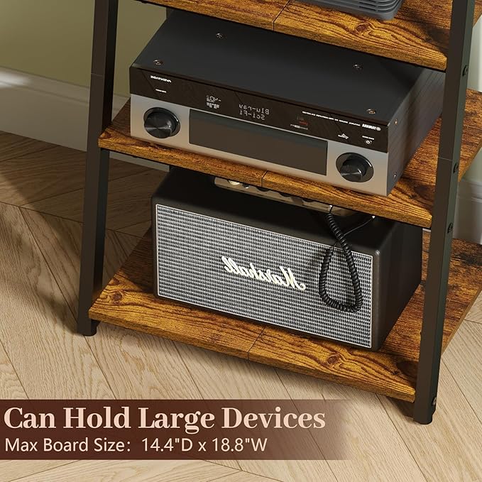 4-Tier AV Media Stand with 2 Hooks, Heavy Duty Stereo Cabinet Furniture-Large