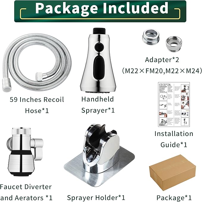 CECEFIN Kitchen Faucet Hose Attachment, Sink Sprayer Replacement Head