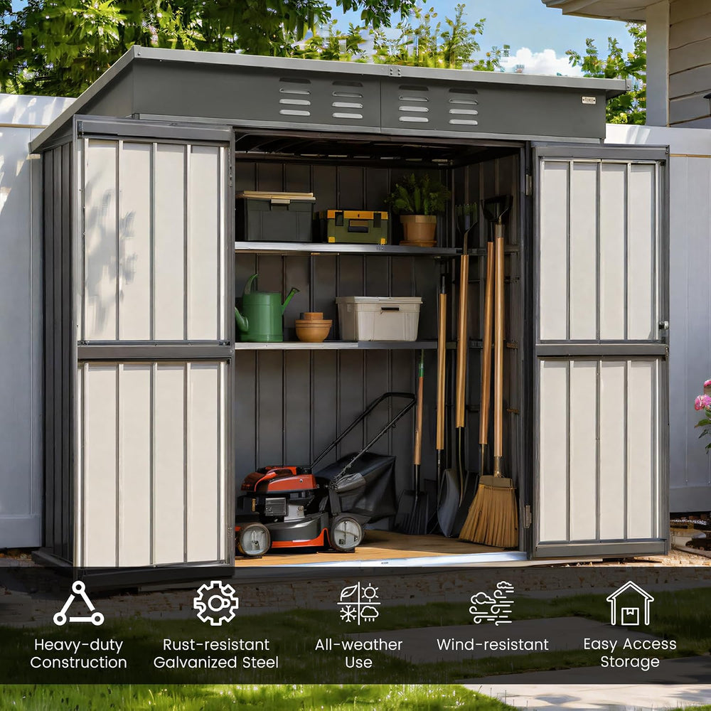 Domi Outdoor Storage Shed 6x4 FT,Metal Outside Sheds&Outdoor Storage Galv...