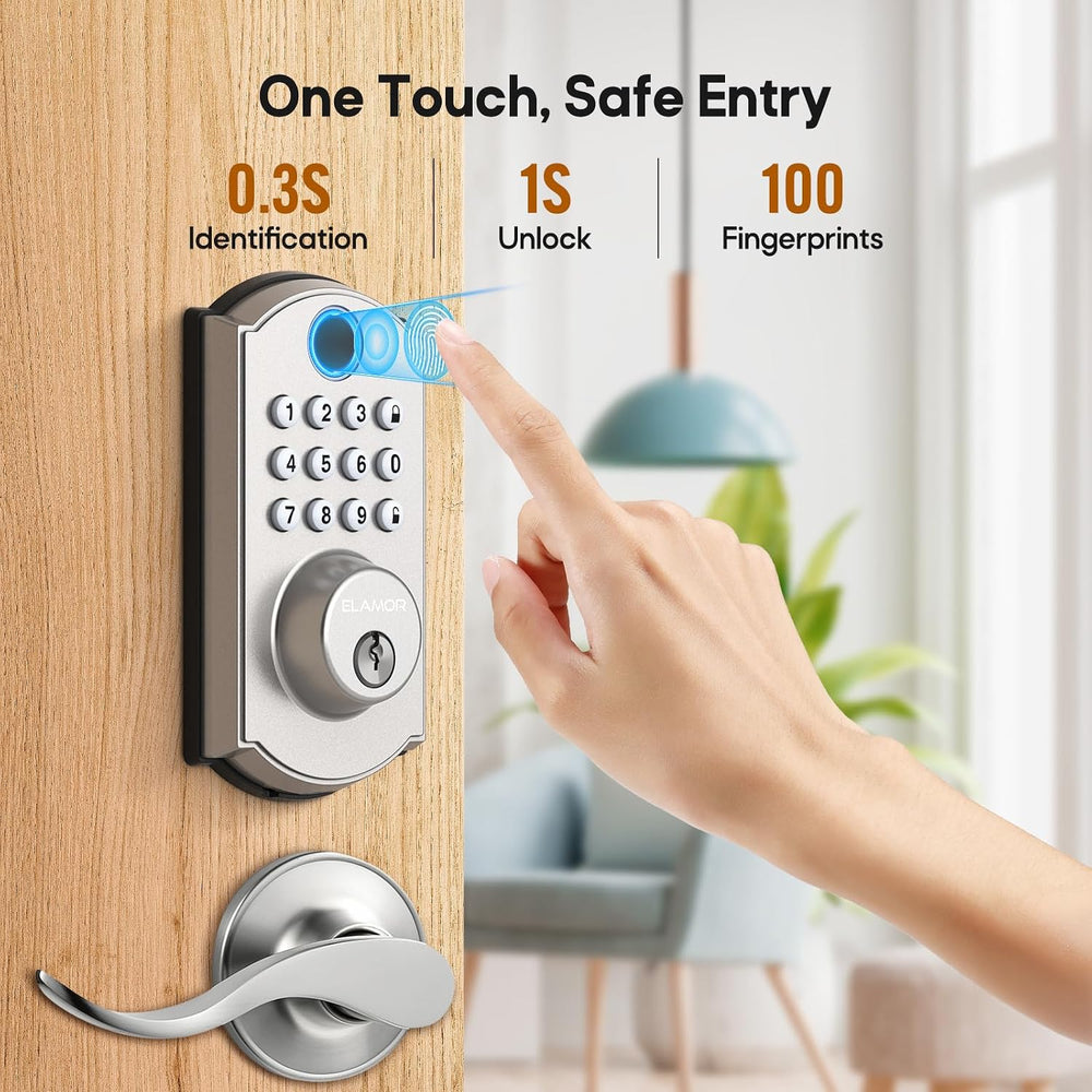 M19 Fingerprint Door Lock, Front Deadbolt with 2 Lever Handles SN
