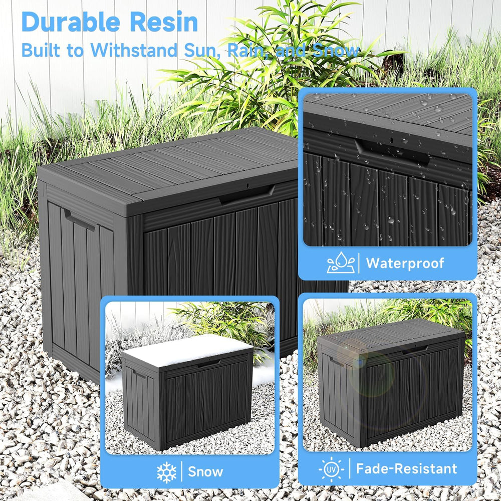 55 Gallon Outdoor Storage Box Waterproof, UV Resistant Resin Deck Box for Pat...