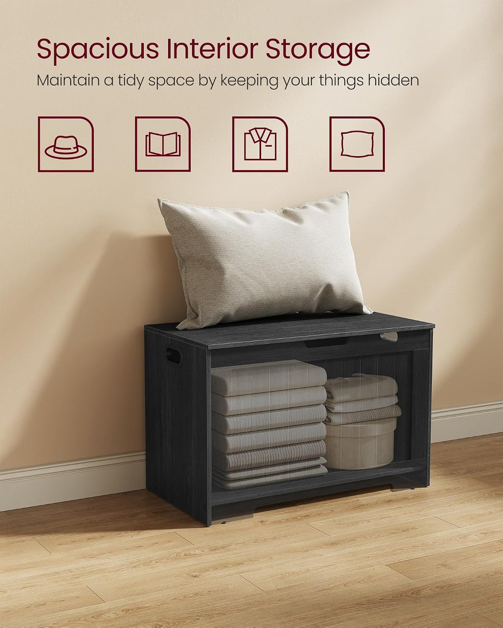 VASAGLE Storage Chest, 29.9 Inches Width Bench with 2 Safety Hinges