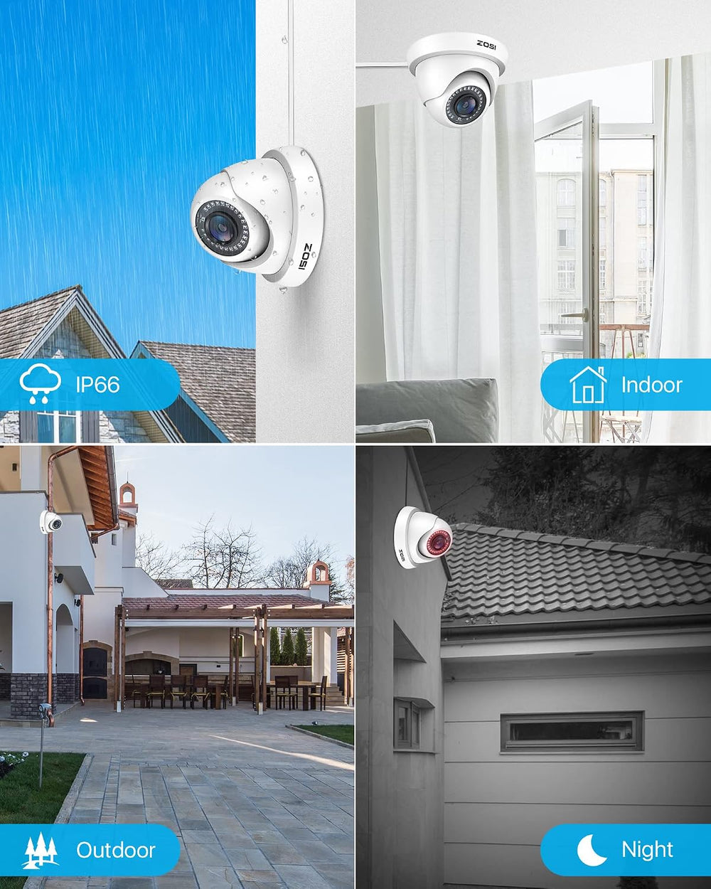 ZOSI 4 Pack 1080P Security Cameras,Night Vision,2MP Outdoor Indoor CCTV White...