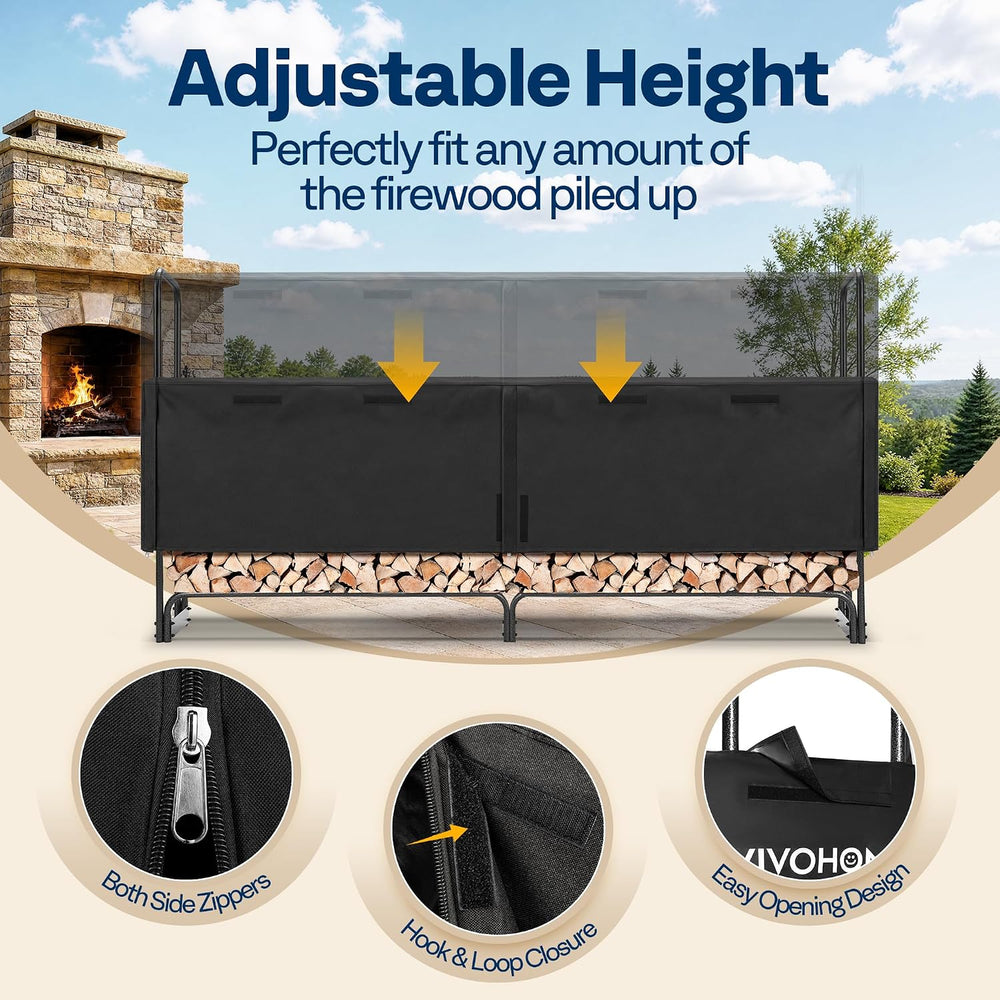 VIVOHOME 8 ft 1/2 Cord Fireood Rack Outdoor with Cover Combo Set
