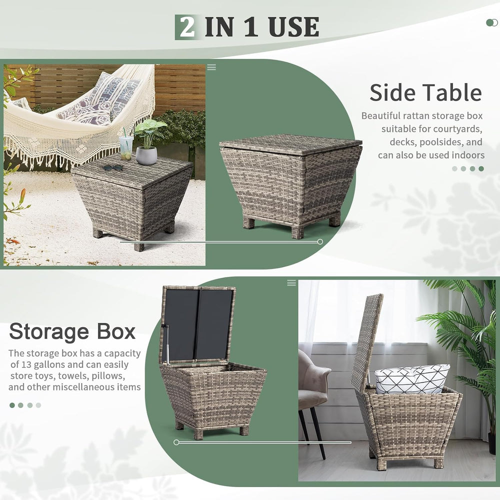 VINGLI 13 Gallon Outdoor Deck Box, Wicker Outdoor Storage Box with Lid, Small...