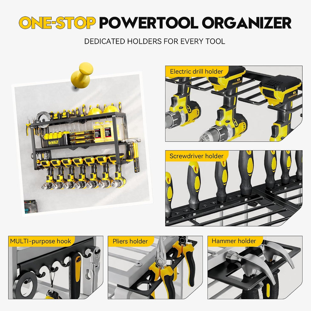fanatato Power Tool Organizer Wall Mount Storage Rack with 7 Drill Holder
