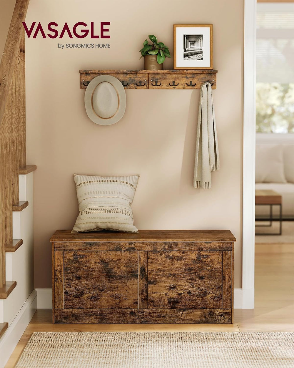 VASAGLE Storage Chest with 2 Safety Hinges, 15.7 x 39.4 x 18.3 Inches