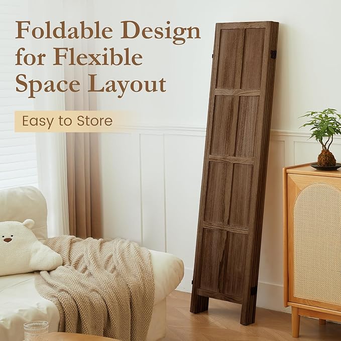 ALeesing 4 Panel Room Divider, 5.6Ft Wood Room Dividers and Folding Privacy