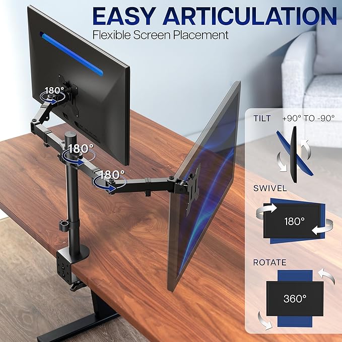 VIVO Dual Monitor Desk Mount, Holds 2 Computer Screens up to 30 inches and