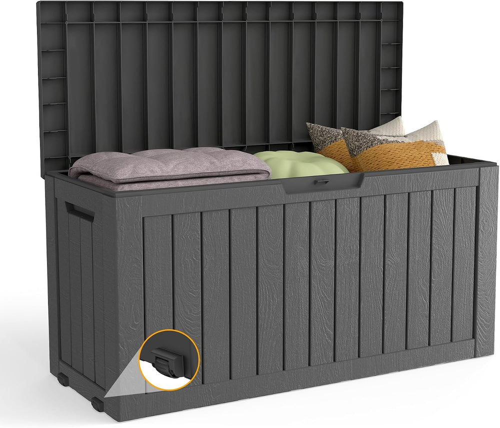 Outdoor Storage Box Waterproof with Wheels, 76 Gallon Lockable Resin Deck Box...