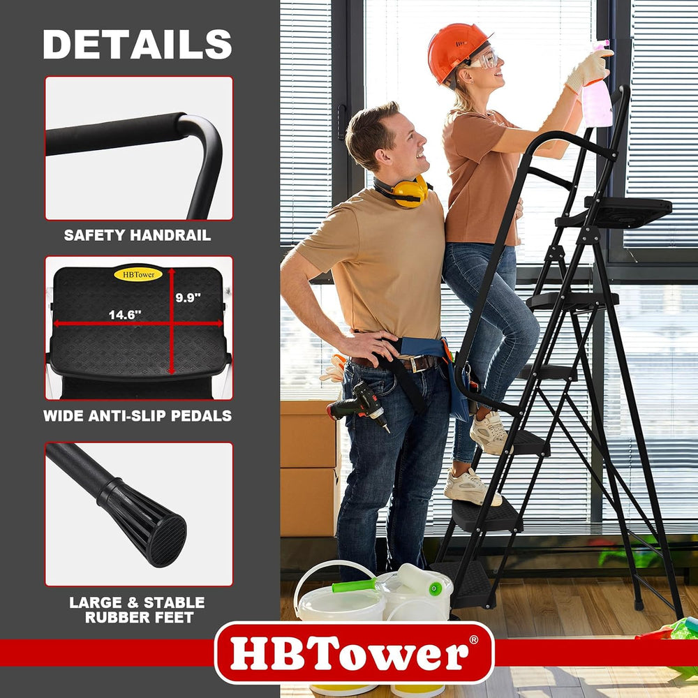HBTower Step Ladder, Folding Step Stool with Wide Anti-Slip Pedal