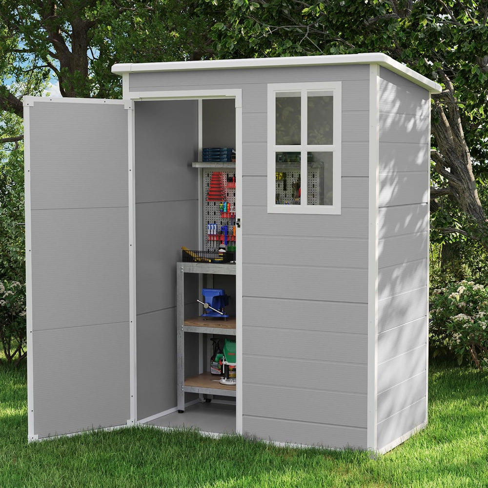UDPATIO Outdoor Storage Shed 5x3 FT, Garden Resin Shed with Floor, Grey