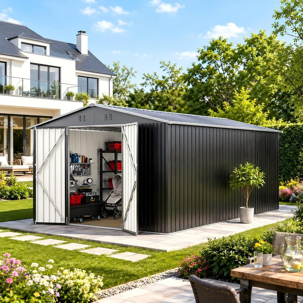 10X14 FT Outdoor Storage Shed, Durable Metal Outside Storage with Lockable Do...