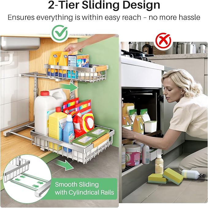Under Sink Organizer, Stainless Steel 1-Pack 2 Tier Under Sink Organizers and