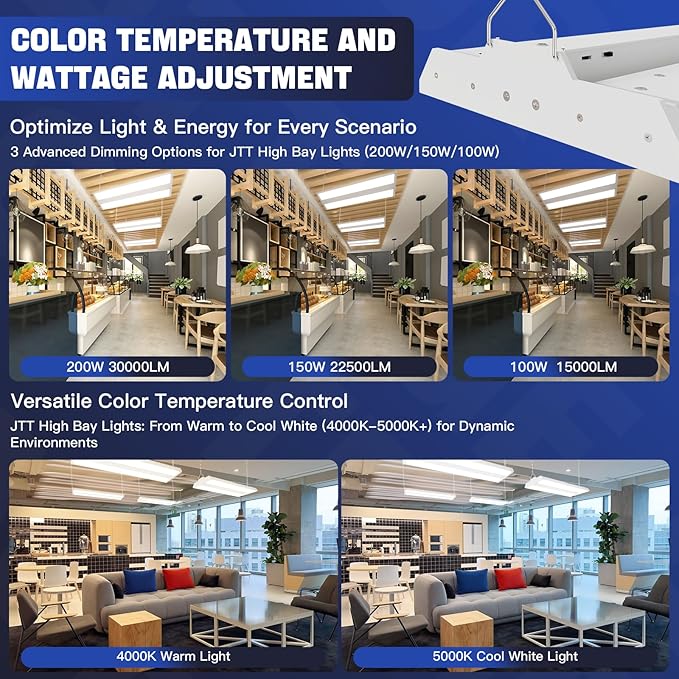 JTT 200/150/100W LED Linear Shop Lights, 2FT 30000LM 360° Adjustable Led High...