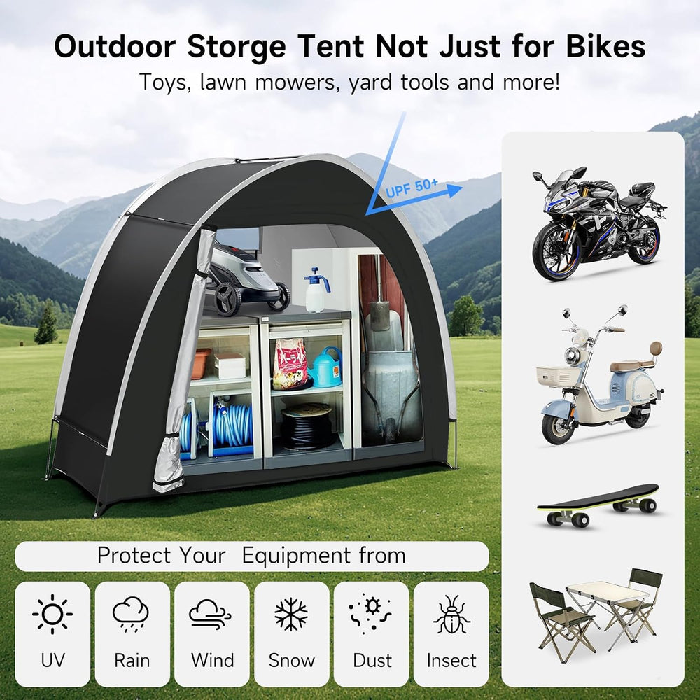 Bike Storage Tent, PU5000 Waterproof Outdoor Shed for 2 Bikes