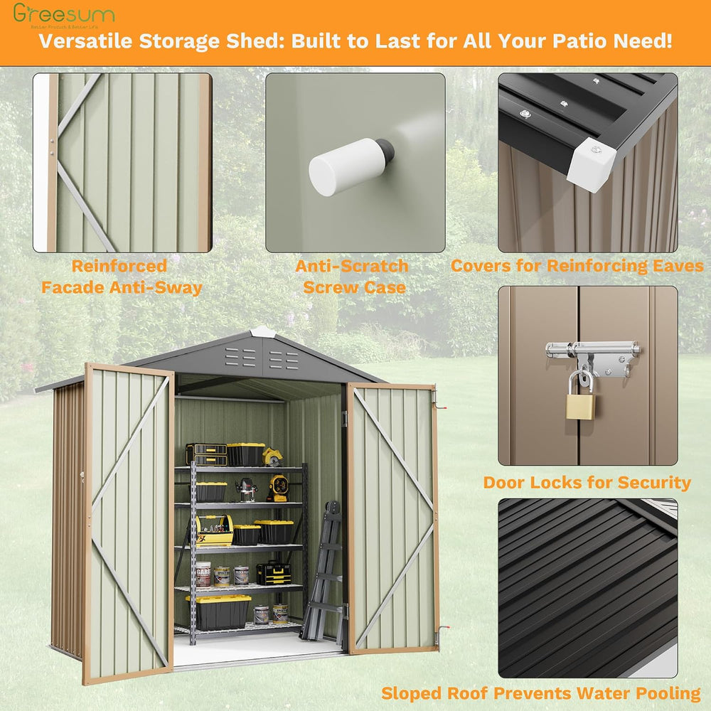 Greesum 6x4FT Outdoor Storage Shed, Brown