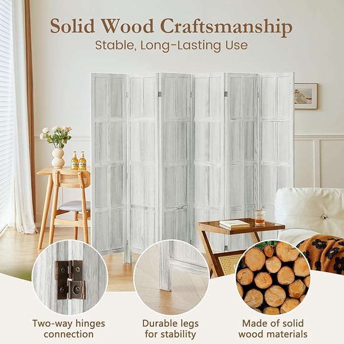ALeesing 6 Panel Room Divider, 5.6Ft Wood Room Dividers and Folding Privacy