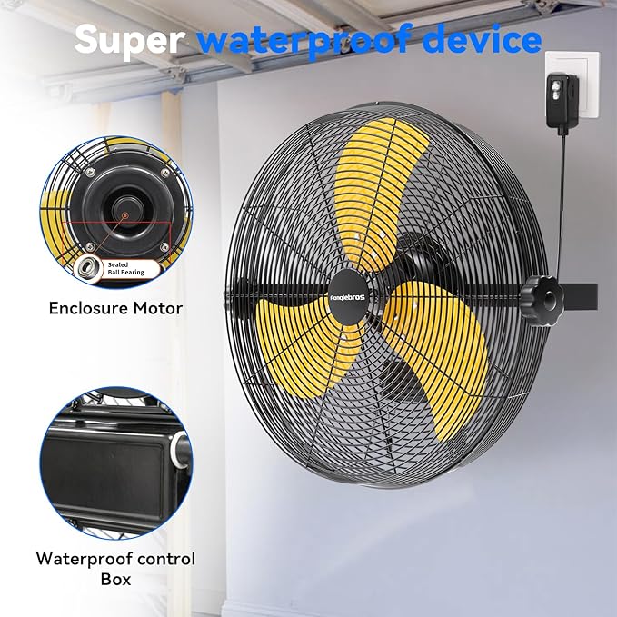 2600 CFM 14 inch Outdoor High Velocity Wall Mounted Fan, 3-Speed Metal Fans