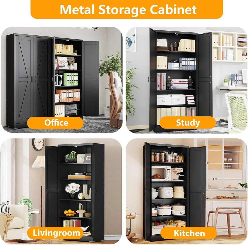 Ckzbx Black Metal Cabinets with Doors and Shelves, 71" H Storage Cabinet...