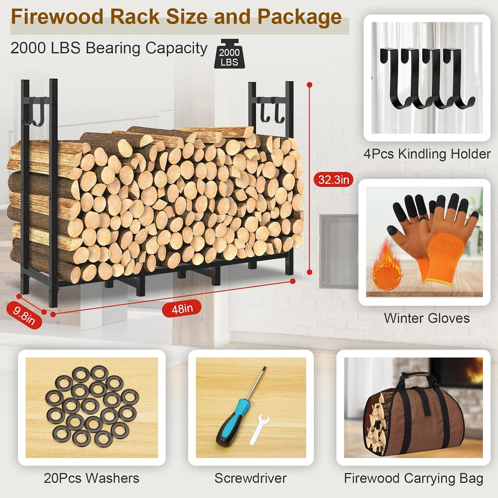 4FT Outdoor Firewood Rack, Wood Storage with 600D Waterproof Oxford Cover Hea...
