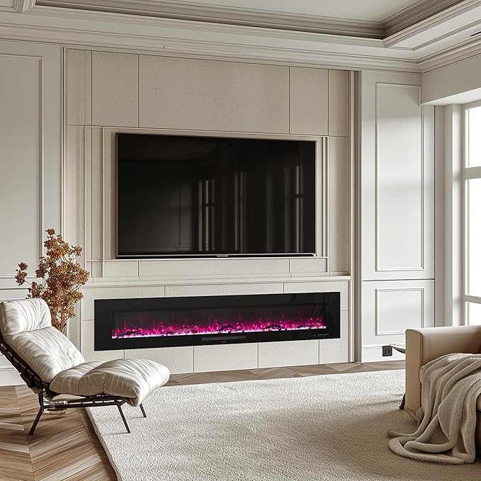 84 inches Electric Fireplace, Recessed & Wall Mounted Fireplace Heater 13...