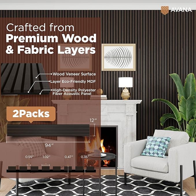 Avana Acoustic Wood Wall Panels – 94.4 X 12.6 Inch Smoke Oak Acoustic Panels ...