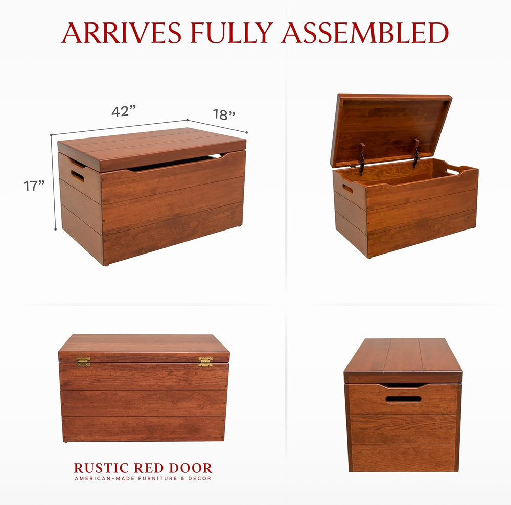 Amish Made Wooden Storage Chest Trunk Box with Lid and Handles for Bedroom, B...