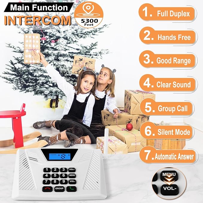 Intercoms Wireless for Home, Hands Free Intercom Upgrade, Full Duplex Two Way