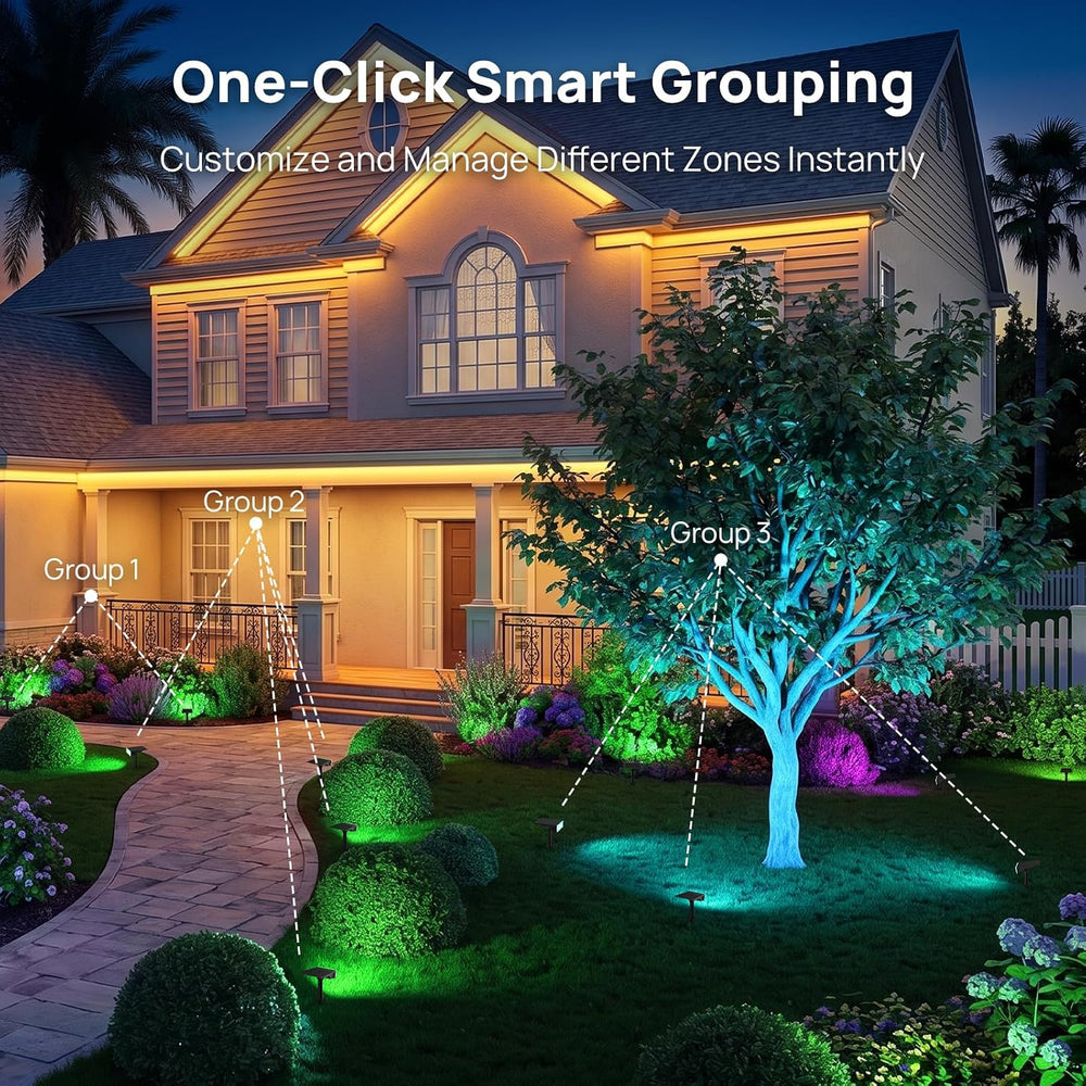 Consciot Smart Solar Spot Lights Outdoor, RGBTW Halloween Solar Lights