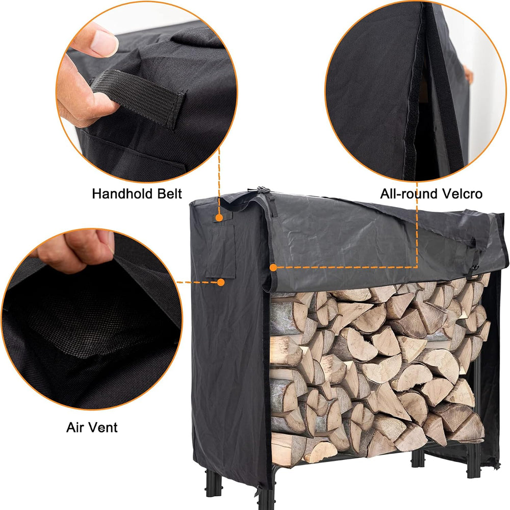 Heavy Duty Waterproof 600D Oxford Fabric Firewood Log Rack Cover, Black, 4-Feet