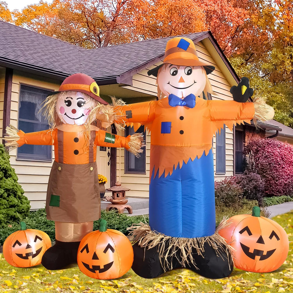 DomKom 6ft Long Inflatable Scarecrow and Pumpkin โ Halloween Thanksgiving Fal...