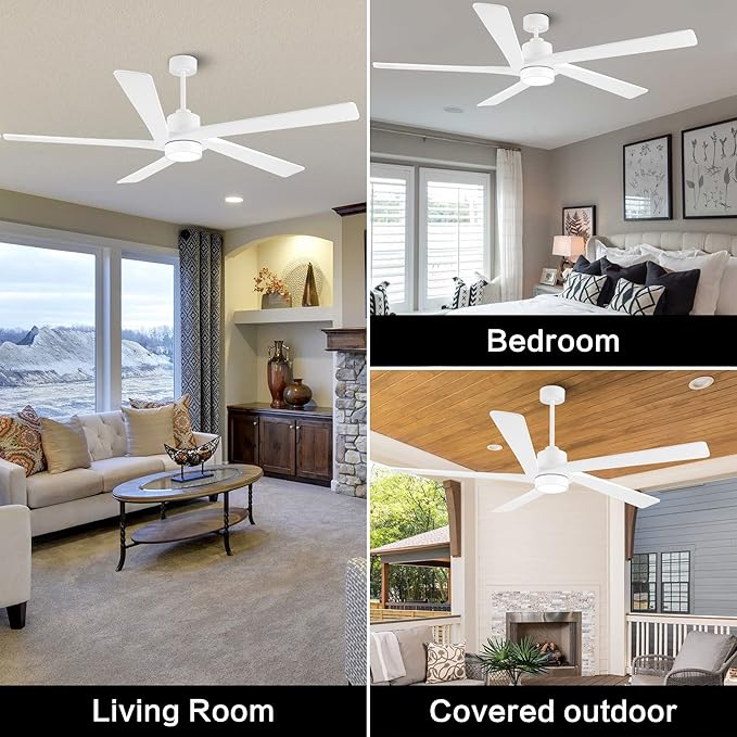 WINGBO 54" DC Ceiling Fan with Lights and Remote Control, 5 Carved Wood ...